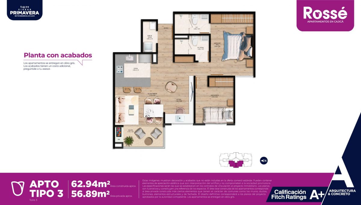 plano 62 m2 Rosse